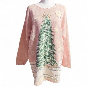 Kathie Lee Pink Christmas Tree Sweater